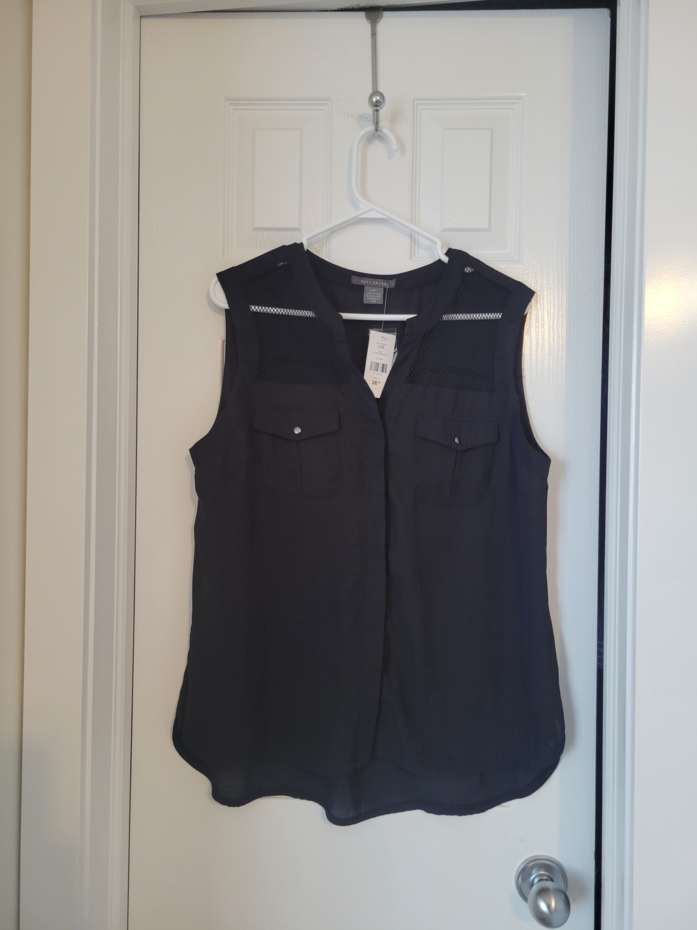 Brand New Suzy Shier Black Mesh-Yoke Sleeveless Top Size L